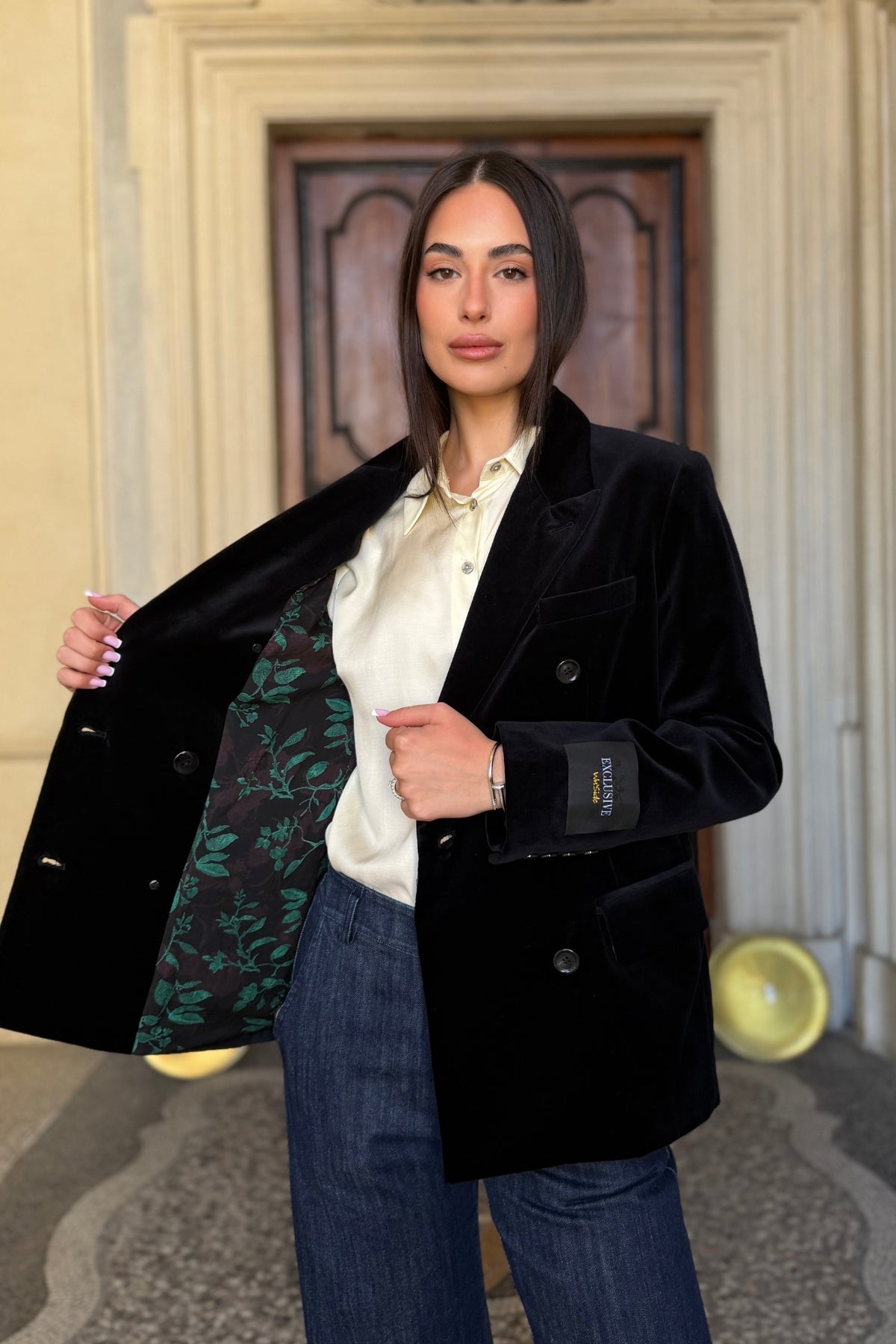WU-SIDE - giacca fustagno doppio petto - NERO