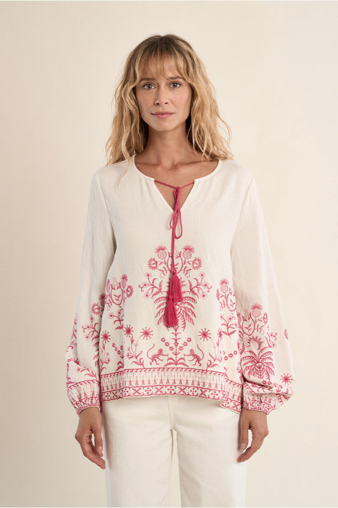 MOLLY BRACKEN - ladies woven bluse - OFF WHITE PINK
