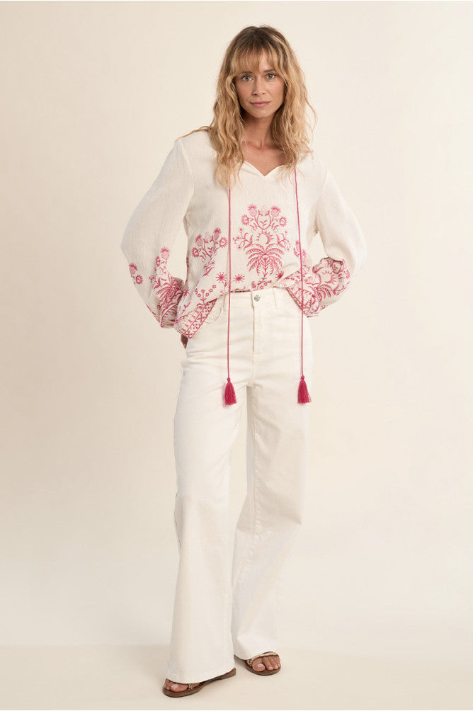 MOLLY BRACKEN - ladies woven bluse - OFF WHITE PINK