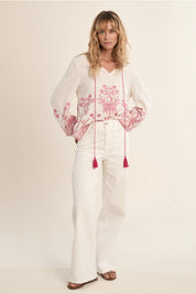 MOLLY BRACKEN - ladies woven bluse - OFF WHITE PINK
