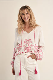 MOLLY BRACKEN - ladies woven bluse - OFF WHITE PINK