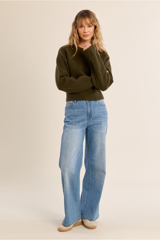 MOLLY BRACKEN - ribbed crop sweater - KHAKI