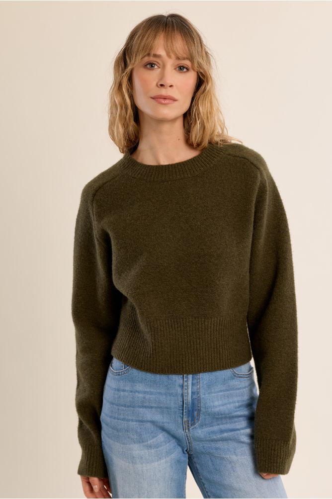 MOLLY BRACKEN - ribbed crop sweater - KHAKI