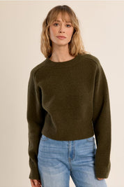 MOLLY BRACKEN - ribbed crop sweater - KHAKI