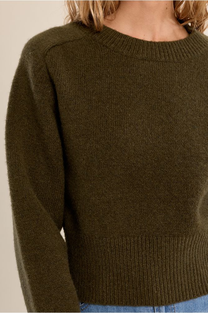 MOLLY BRACKEN - ribbed crop sweater - KHAKI