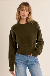 MOLLY BRACKEN - ribbed crop sweater - KHAKI