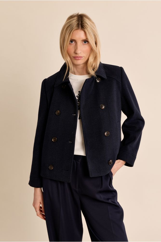MOLLY BRACKEN - short herringbone jacket - NAVY BLUE