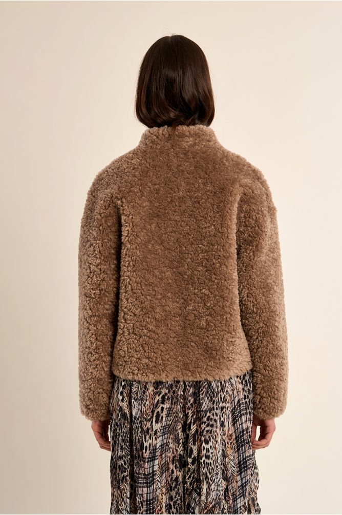 MOLLY BRACKEN - short imitation sheepskin jacket - BROWN