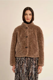 MOLLY BRACKEN - short imitation sheepskin jacket - BROWN