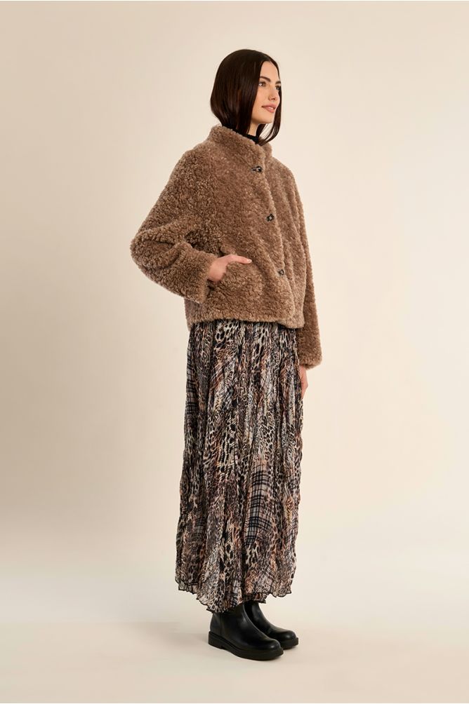 MOLLY BRACKEN - short imitation sheepskin jacket - BROWN
