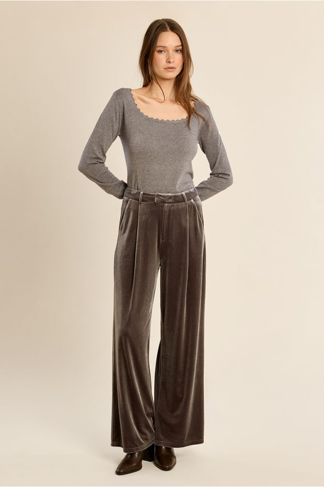 MOLLY BRACKEN - straight-leg velvet pants - GREY
