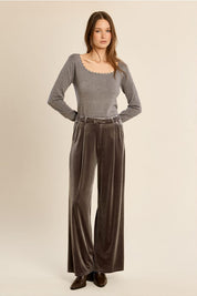 MOLLY BRACKEN - straight-leg velvet pants - GREY