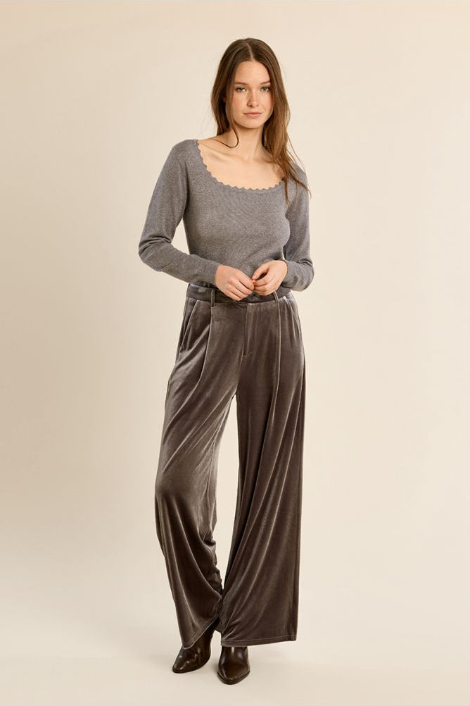 MOLLY BRACKEN - straight-leg velvet pants - GREY