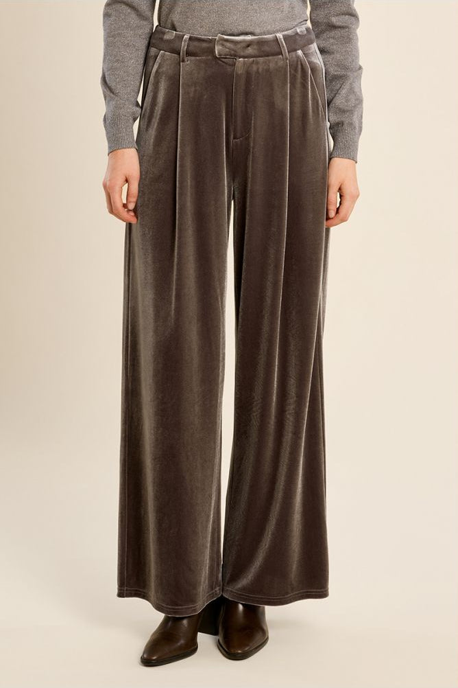 MOLLY BRACKEN - straight-leg velvet pants - GREY