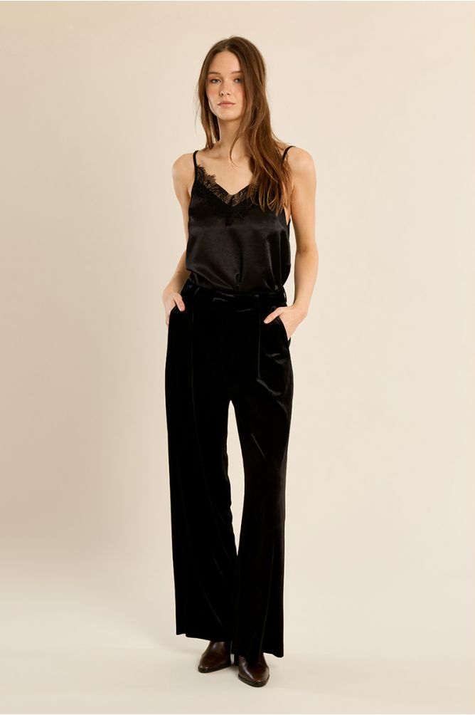 MOLLY BRACKEN - straight-leg velvet pants - BLACK