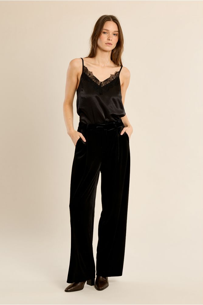 MOLLY BRACKEN - straight-leg velvet pants - BLACK