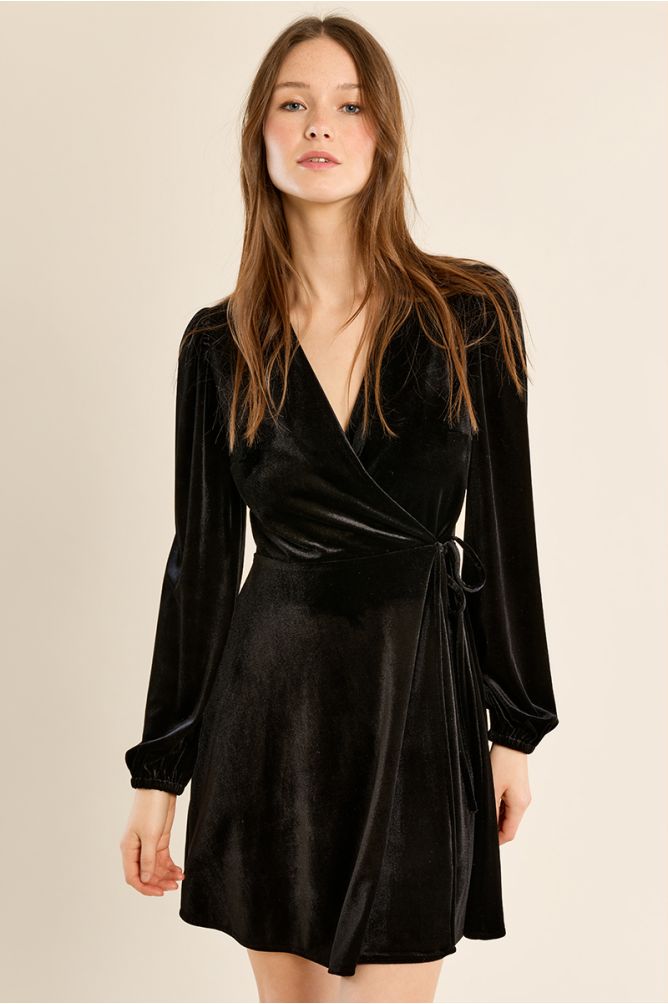 MOLLY BRACKEN - velvet wrap dress - BLACK