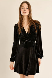 MOLLY BRACKEN - velvet wrap dress - BLACK