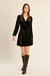 MOLLY BRACKEN - velvet wrap dress - BLACK