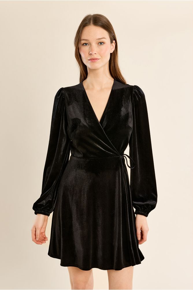MOLLY BRACKEN - velvet wrap dress - BLACK