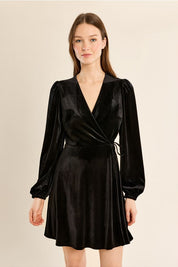 MOLLY BRACKEN - velvet wrap dress - BLACK