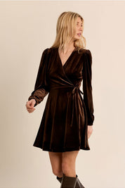 MOLLY BRACKEN - velvet wrap dress - CHOCOLATE