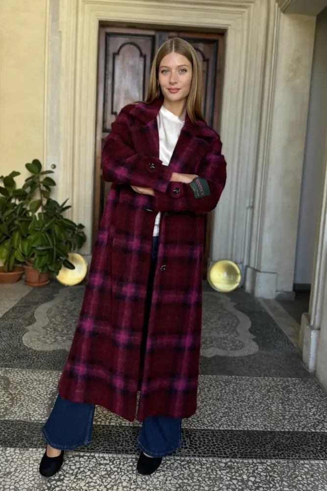 Wu-Side - Cappotto Check Bordeaux