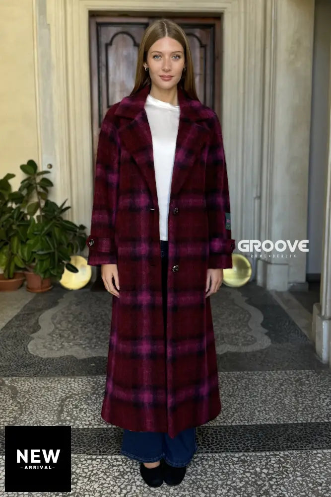 Wu-Side - Cappotto Check Bordeaux