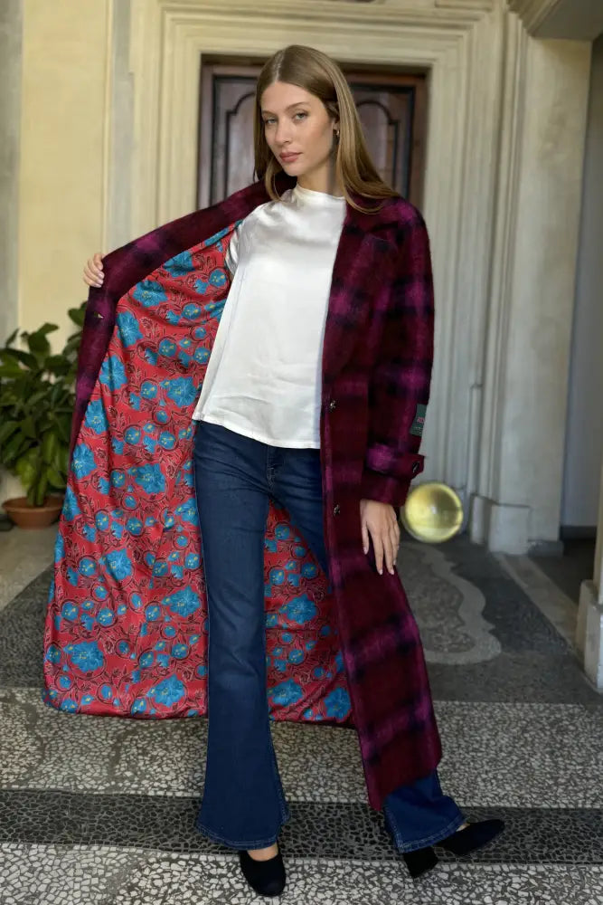 Wu-Side - Cappotto Check Bordeaux