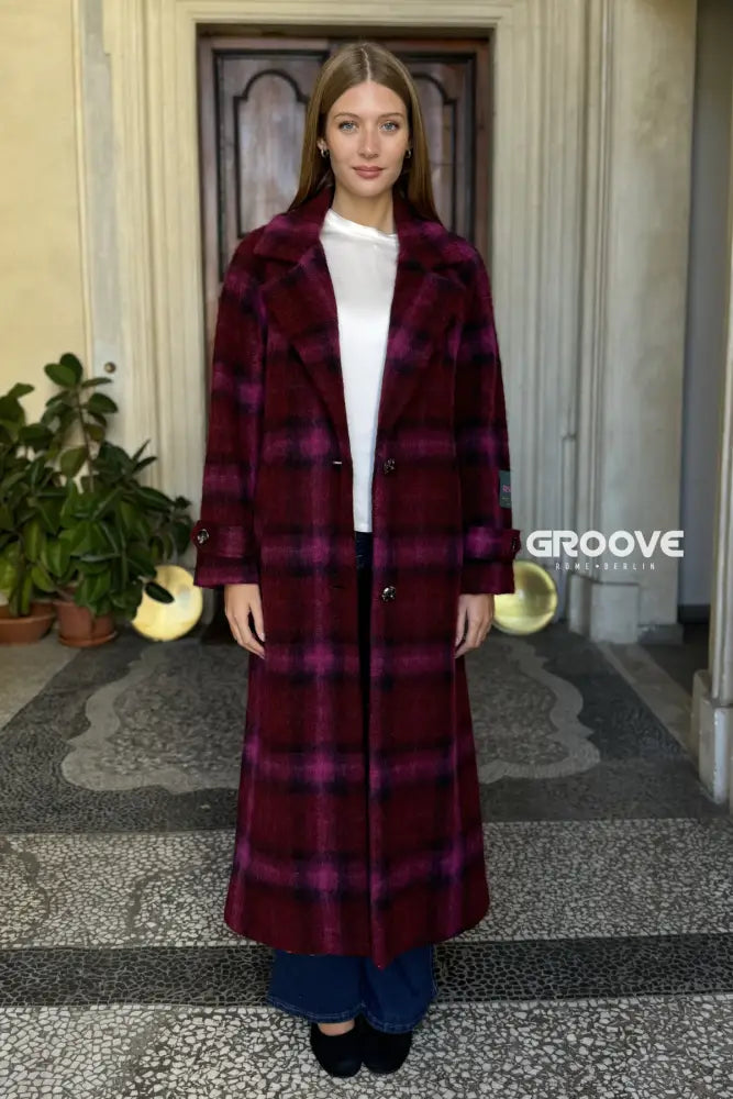 Wu-Side - Cappotto Check Bordeaux