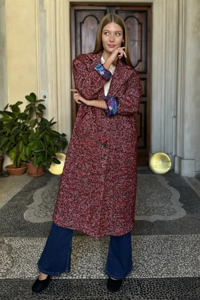 Wu-Side - Cappotto Spigato Bordeaux