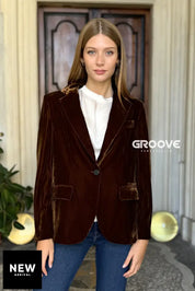 Wu-Side - Giacca Blazer Velluto Caffe