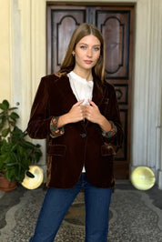 Wu-Side - Giacca Blazer Velluto Caffe