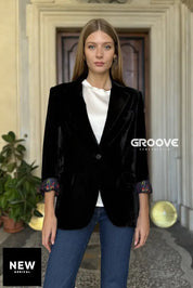 Wu-Side - Giacca Blazer Velluto Nero