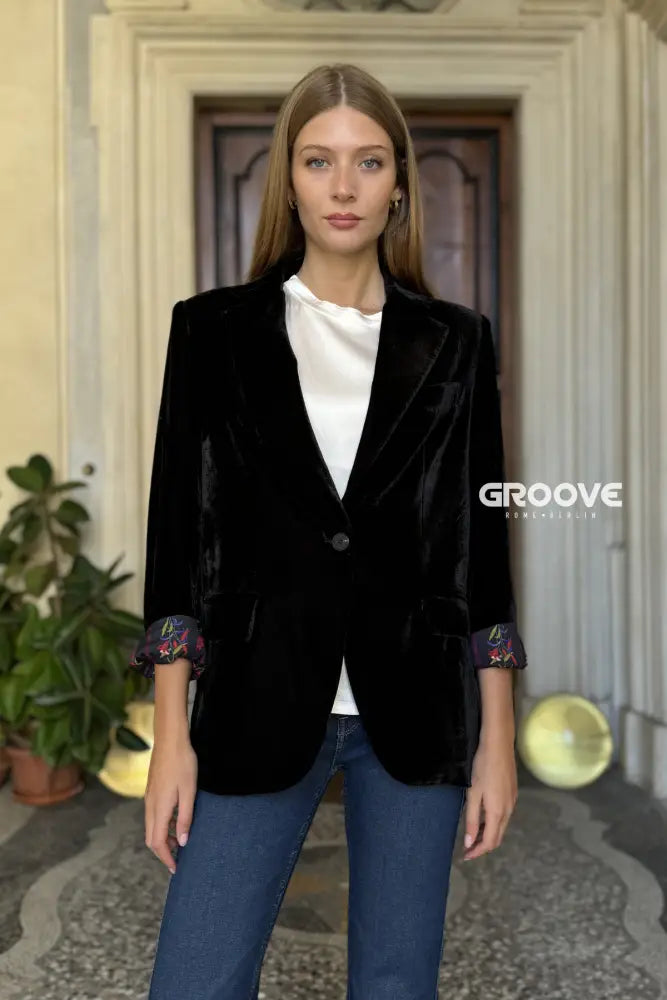 Wu-Side - Giacca Blazer Velluto Nero